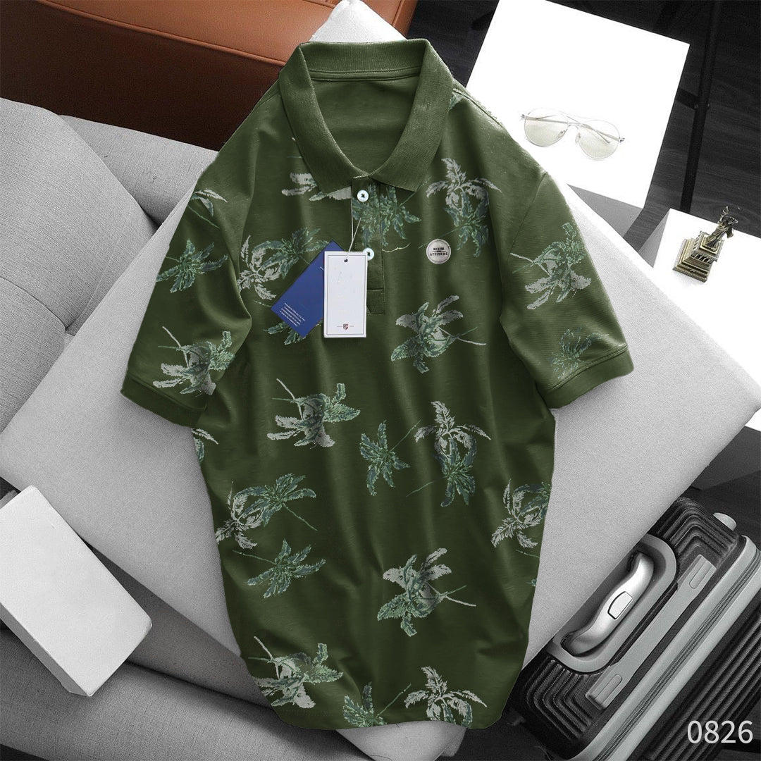 Men's Floral Polo Shirt Green - 0826