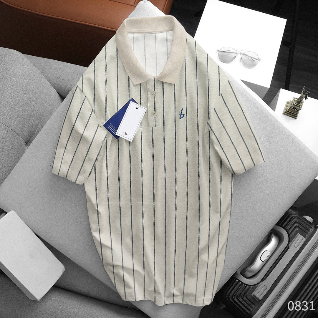 Men's Striped Polo Shirt Off-White - 0831