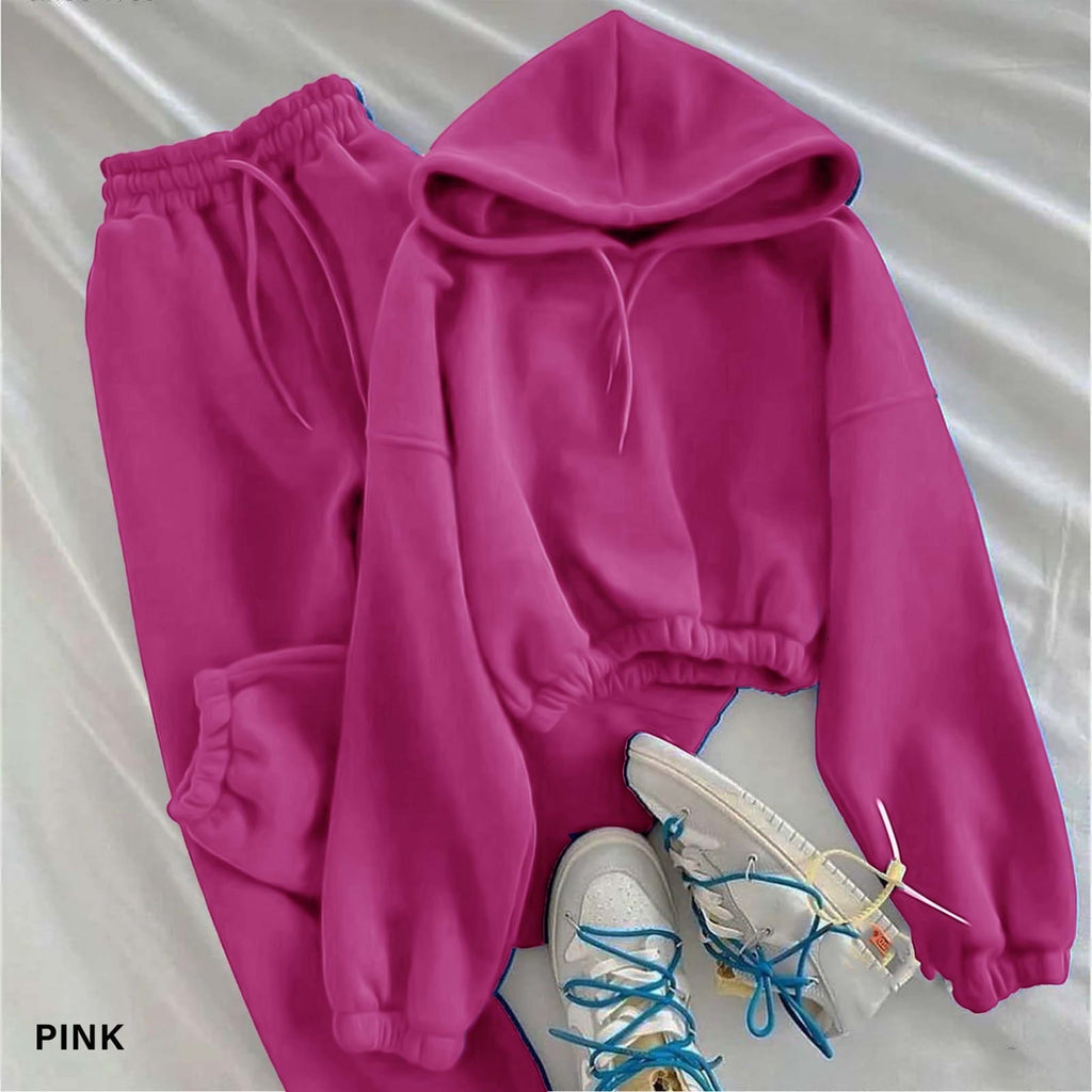 Women Cropped Hoodie Set - Winter Sale
