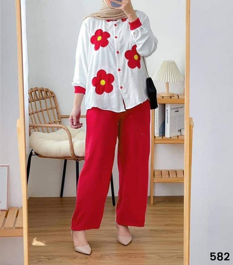 Flower Quarter Sleeved Linen Set - Limited Stock