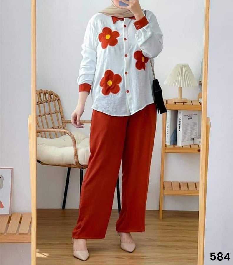 Flower Quarter Sleeved Linen Set - Limited Stock