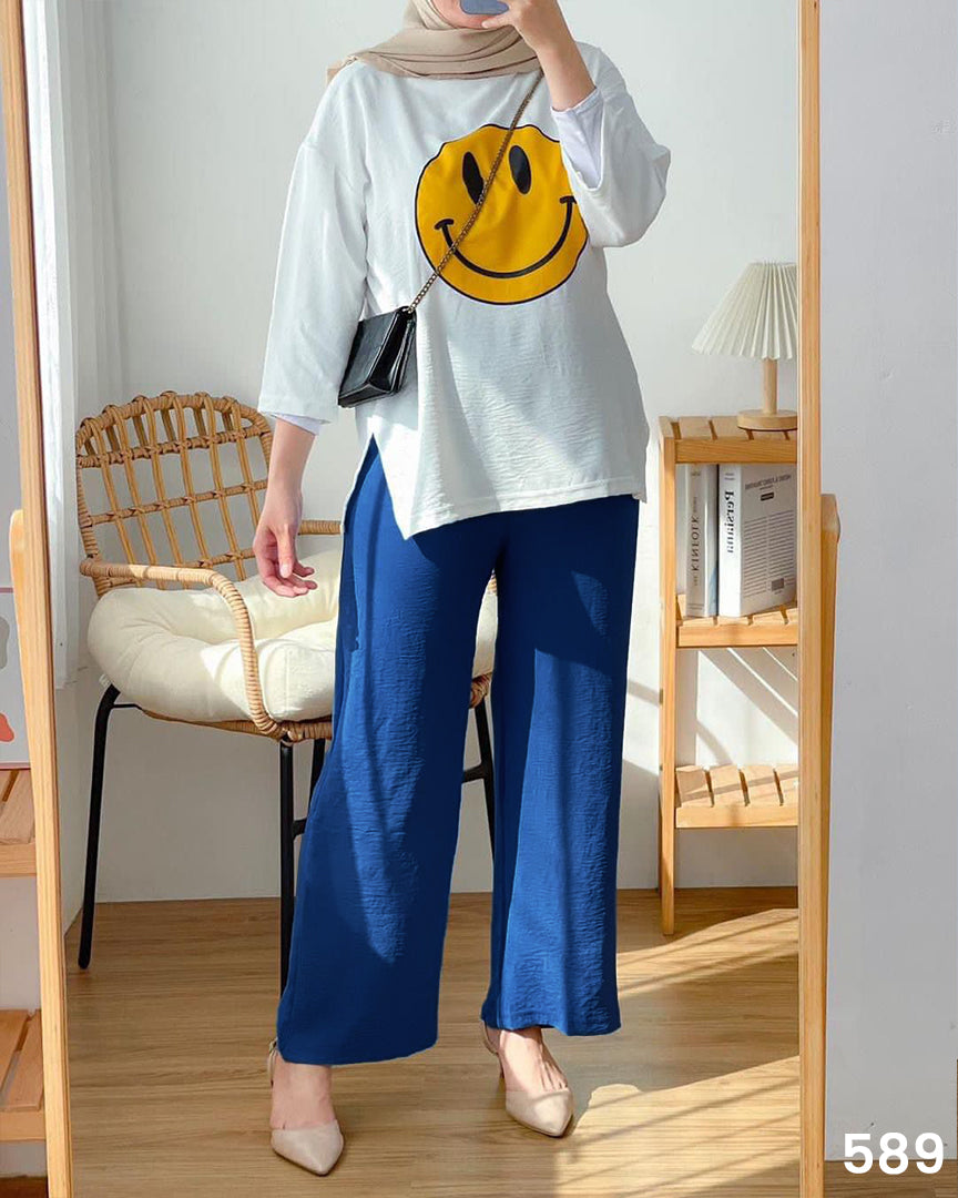 Women Smiley Tee & Plazo Set - Buy 2 Get 1 Free
