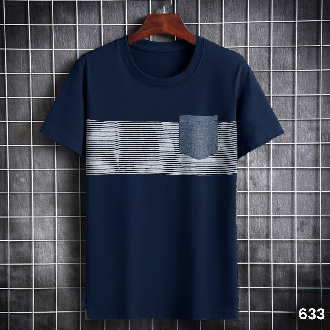 Striped Pocket T-Shirt Navy Blue - 633