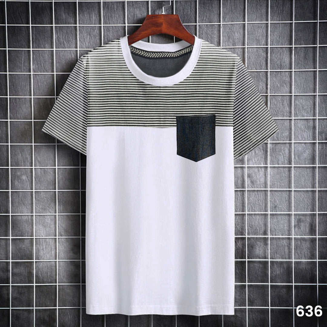 Striped Pocket T-Shirt Navy White - 636