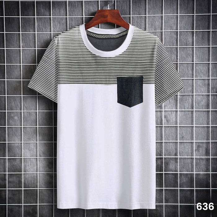 Striped Pocket T-Shirt Navy White - 636