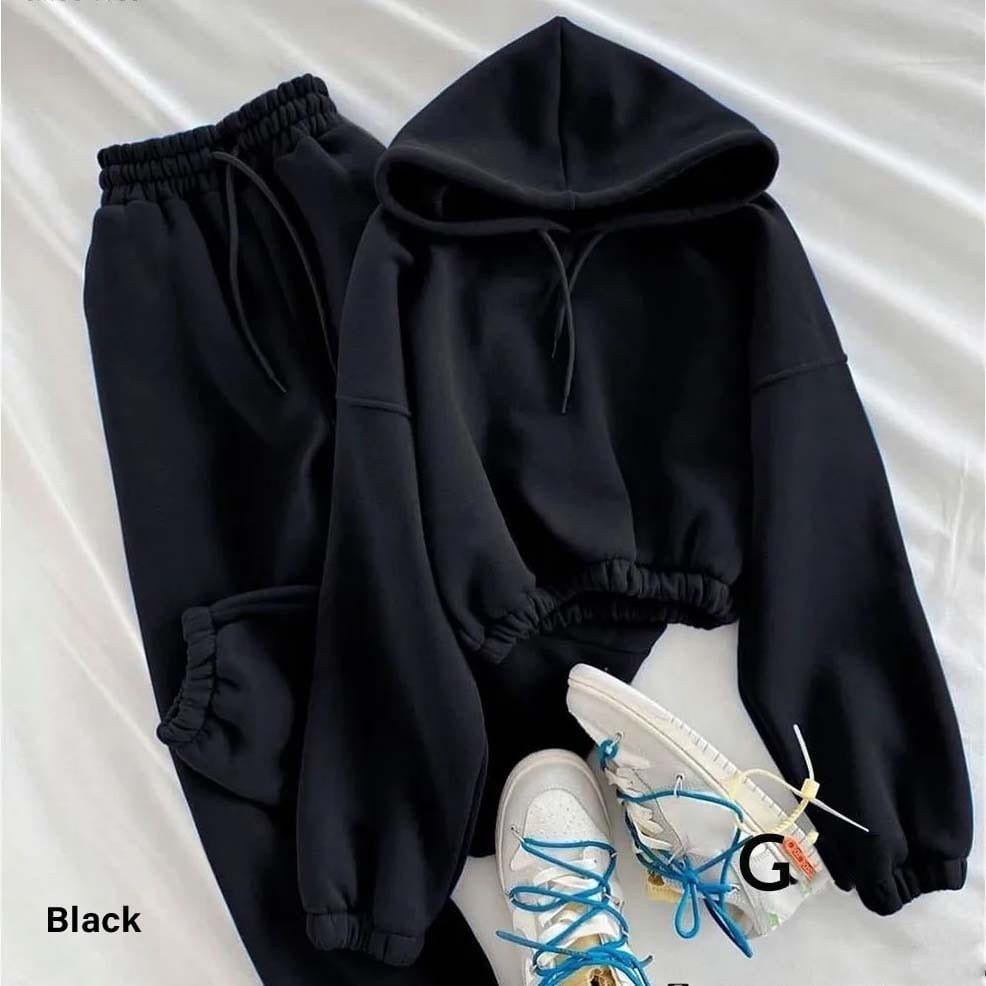Women Cropped Hoodie Set - Winter Sale