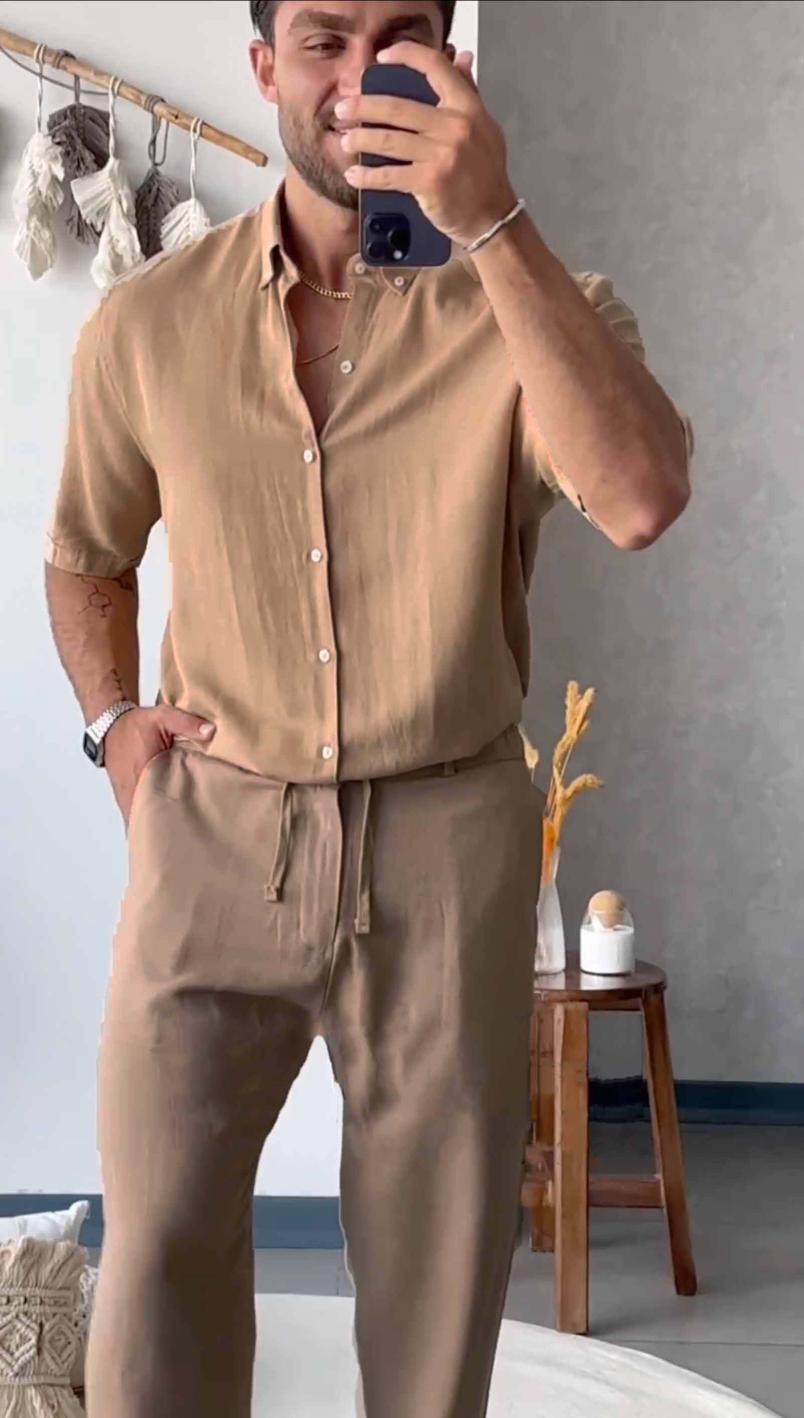 Men's Linen Sets - British Collar - 60%OFF