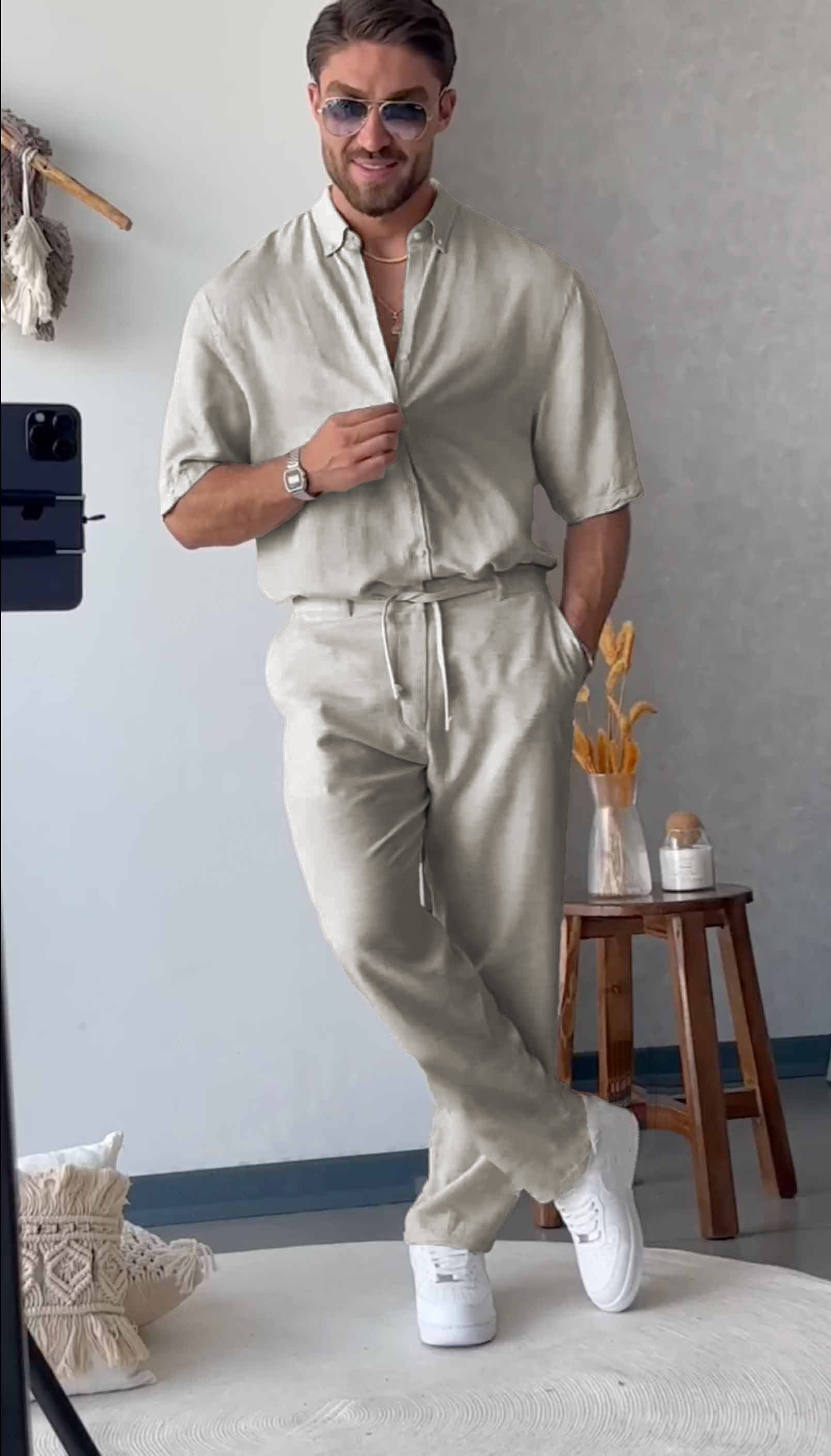 Men's Linen Sets - British Collar - 60%OFF