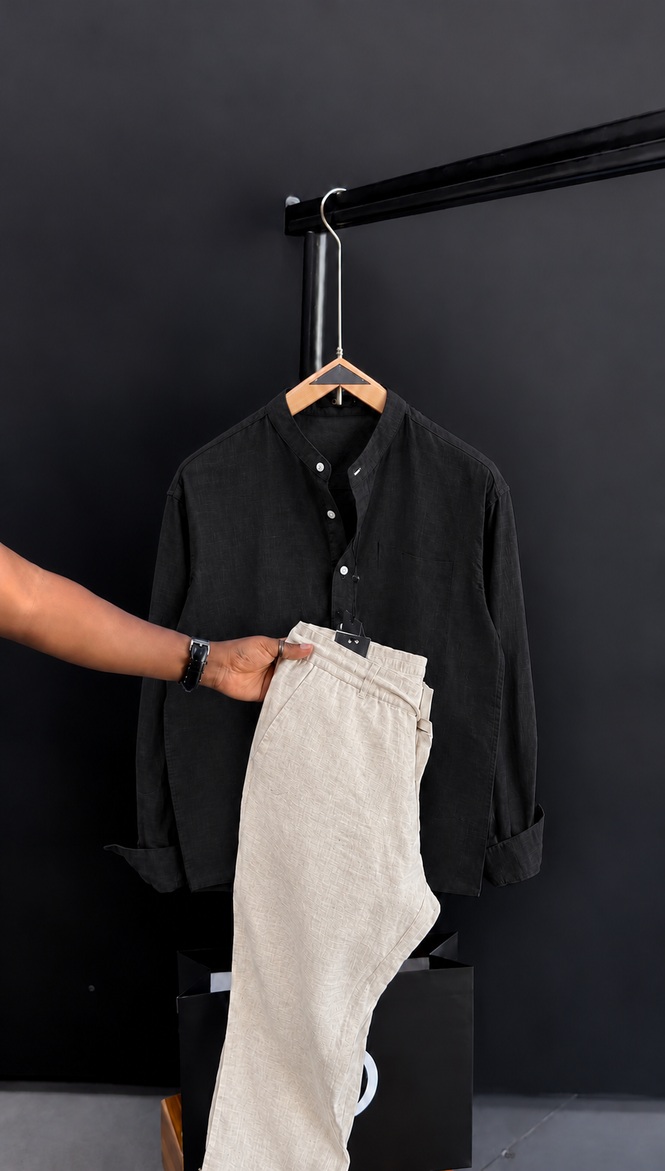 Linen Chinese Collar Co-ord Set - Pre Order