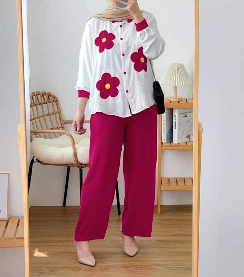 Flower Quarter Sleeved Linen Set - Limited Stock