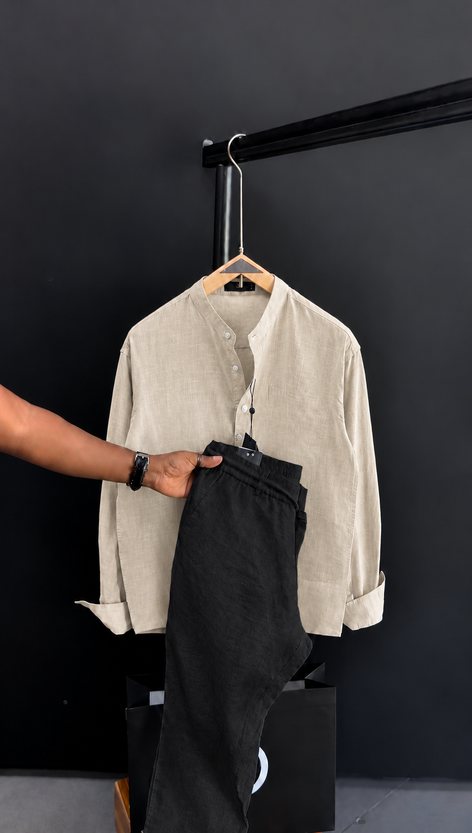 Linen Chinese Collar Co-ord Set - Pre Order