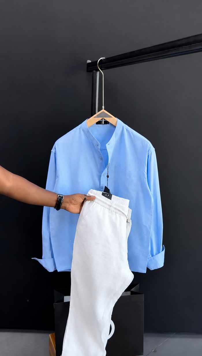 Linen Chinese Collar Co-ord Set - Pre Order