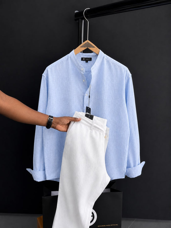 Linen Ban Collar Co-ord Set - Pre Order