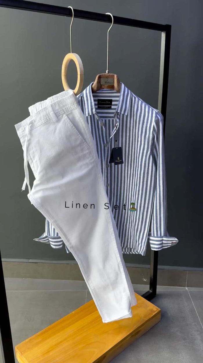 Men Stripe Shirt & Linen Pants - Exclusive
