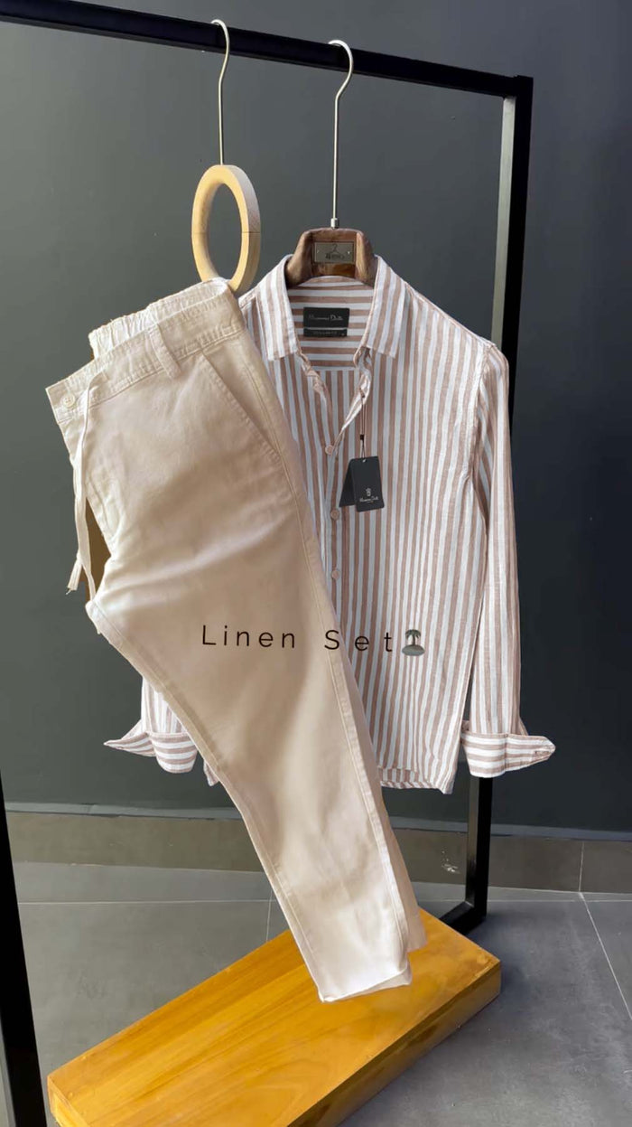 Men Stripe Shirt & Linen Pants - Exclusive
